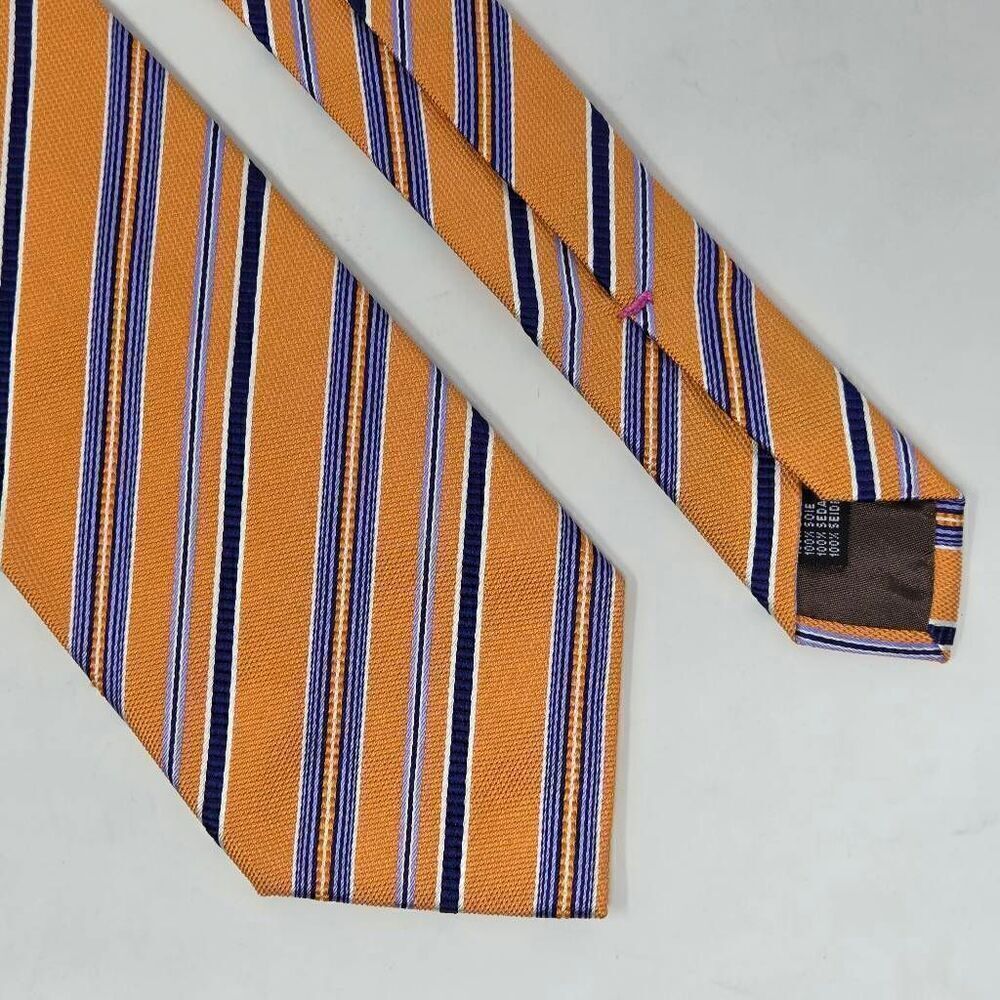 TAILORBYRD HANDMADE ITALY SILK TIE ORANGE BLUE REGIMENTAL STRIPE WOVEN 4" X 60"